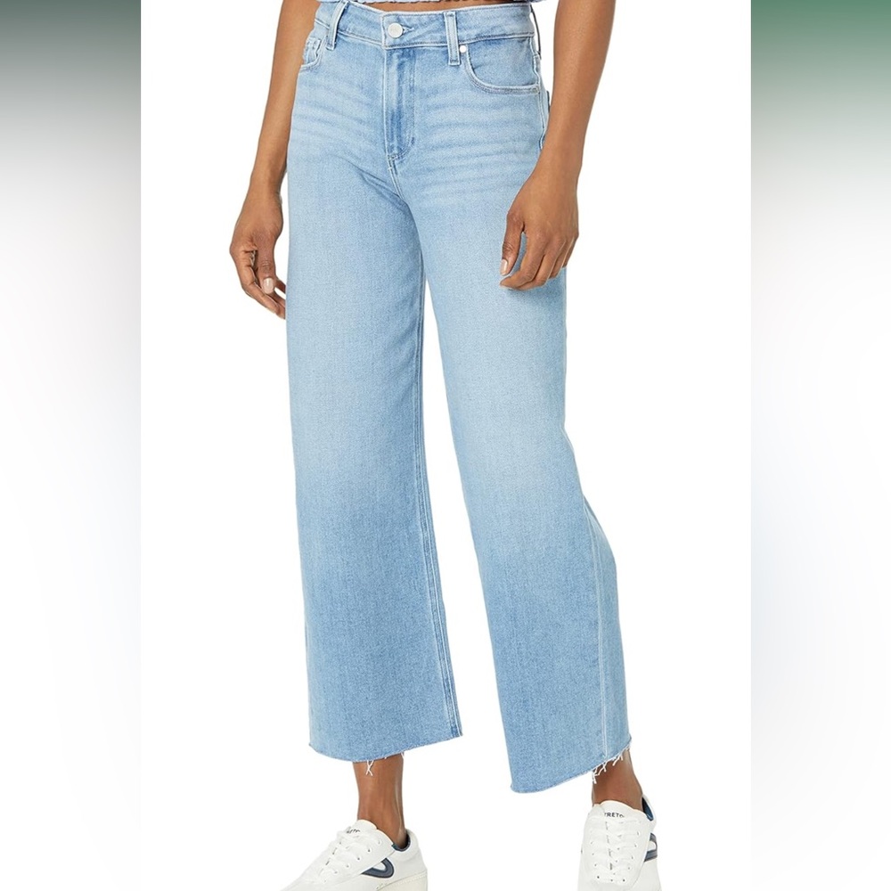 Paige Nellie Raw Hem, High Rise, Cropped Wide Leg Jeans The Color Starstruck 32